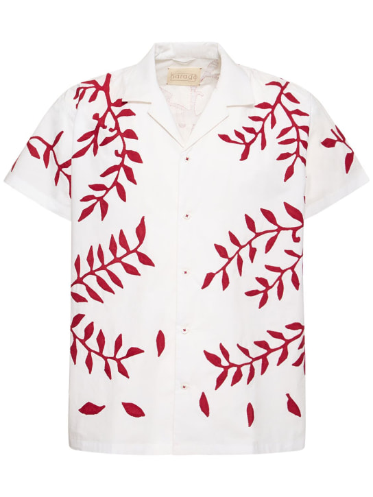 Harago: Leaf appliqués cotton short sleeve shirt - White/Red - men_0 | Luisa Via Roma