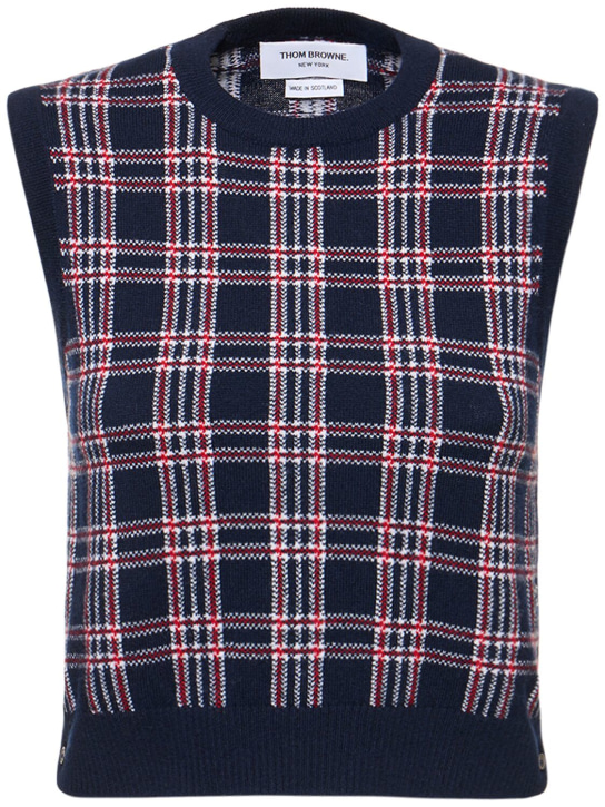 Thom Browne: Checked cashmere knit cropped vest - Multicolor - women_0 | Luisa Via Roma