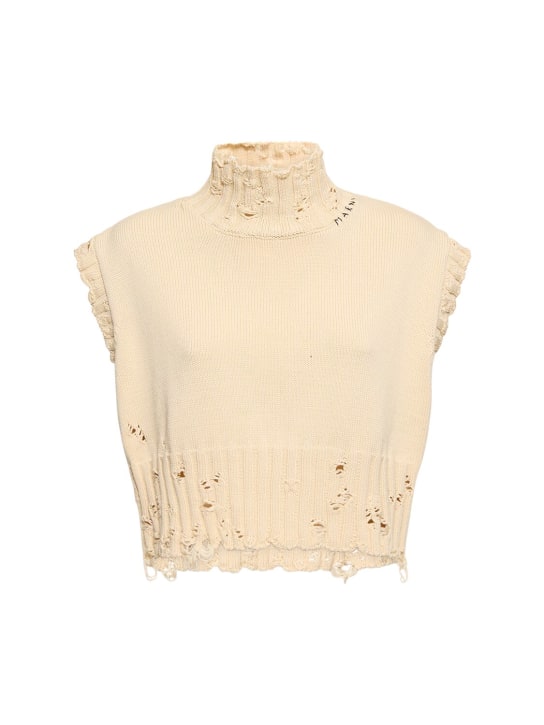 Marni: Distressed cotton knit turtleneck vest - White - women_0 | Luisa Via Roma