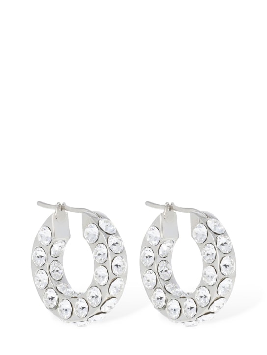 Amina Muaddi: Jahleel small crystal hoop earrings - Silver - women_1 | Luisa Via Roma