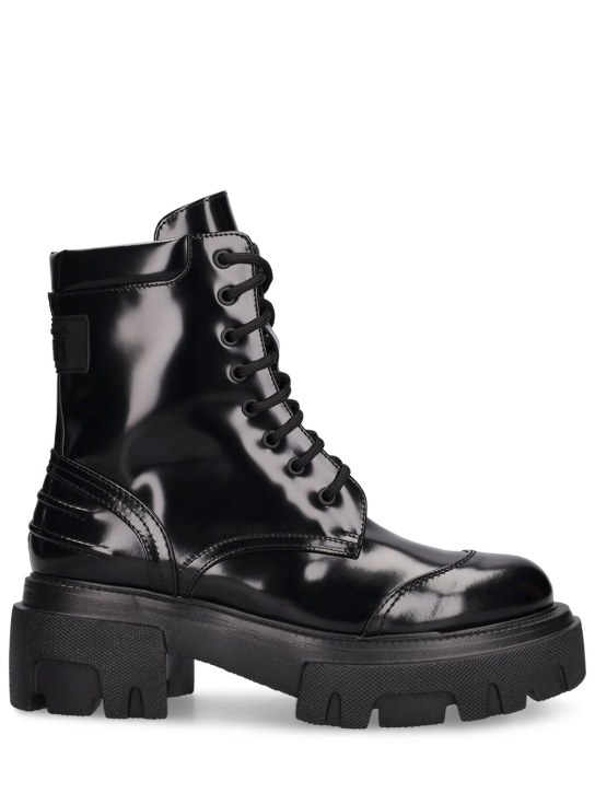 MSGM: 60mm Leather combat boots - Black - women_0 | Luisa Via Roma