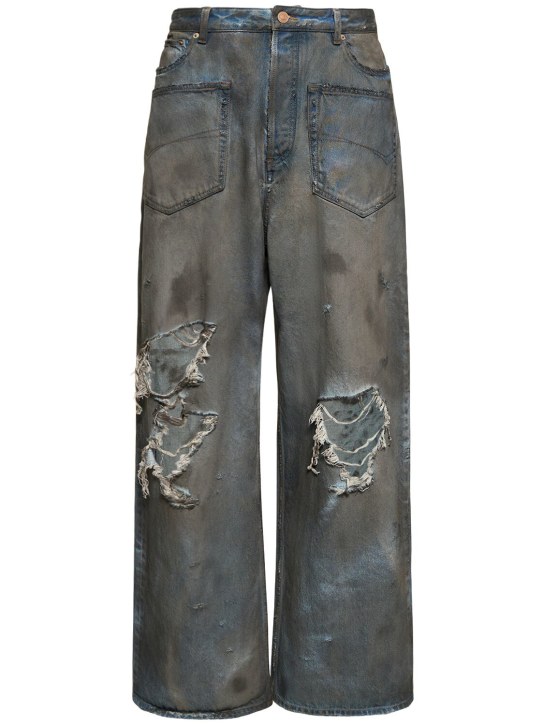 Balenciaga: Distressed baggy cotton jeans - Blue - men_0 | Luisa Via Roma