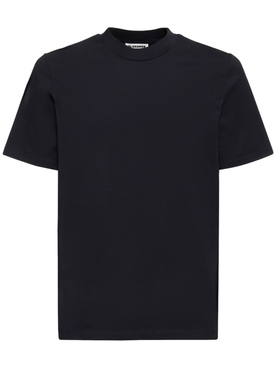 Jil Sander: 棉质平纹针织T恤 - 深蓝色 - men_0 | Luisa Via Roma