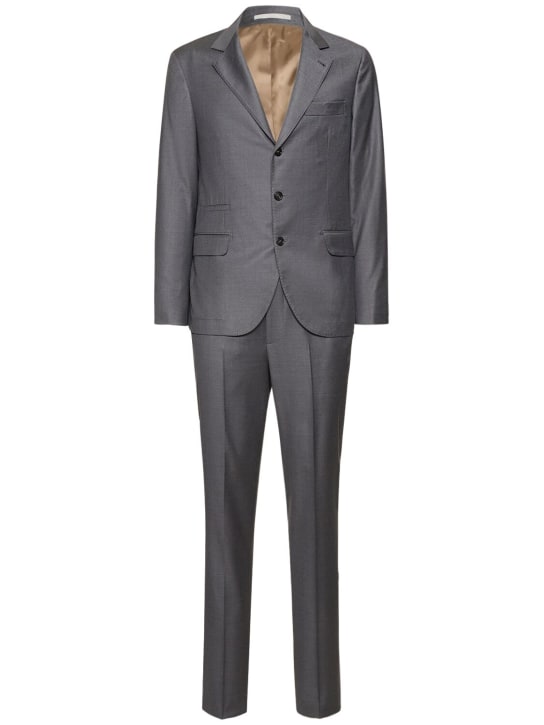 Brunello Cucinelli: Wool double breasted suit - Mittel Grau - men_0 | Luisa Via Roma