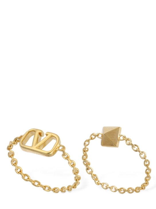 Valentino Garavani: Set of 2 mini V logo signature rings - Gold - women_0 | Luisa Via Roma