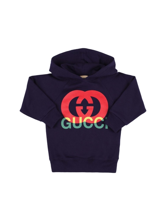 Gucci: Felpa in jersey di cotone con cappuccio - Blu Scuro - kids-girls_0 | Luisa Via Roma