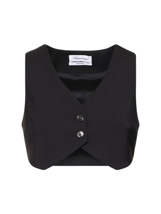 Blumarine: Wool crepe cropped vest w/ buttons - Black - women_0 | Luisa Via Roma