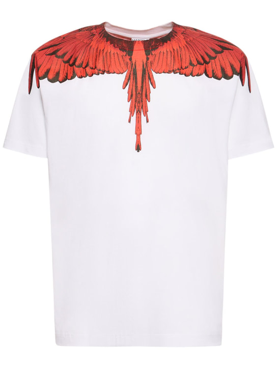 Marcelo Burlon County Of Milan: Camiseta de algodón jersey - Blanco/Rojo - men_0 | Luisa Via Roma
