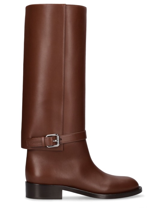 Burberry: 20mm Emmett leather tall boots - Brown - women_0 | Luisa Via Roma
