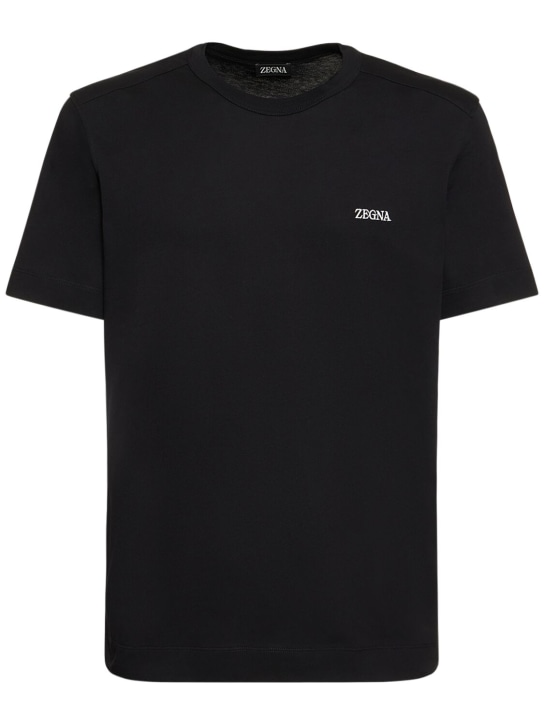 Zegna: Short sleeved t-shirt - Black - men_0 | Luisa Via Roma