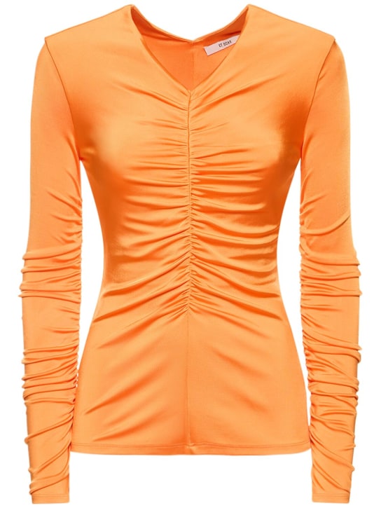 Et Ochs: Ruched viscose jersey long sleeve top - Orange - women_0 | Luisa Via Roma