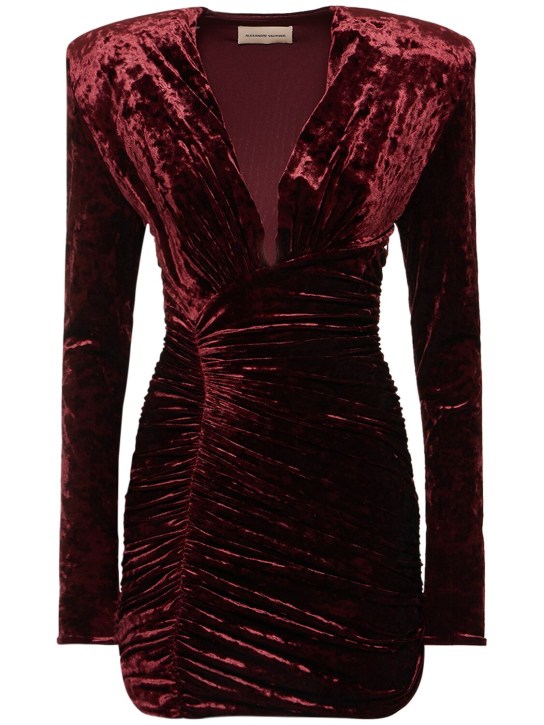 Alexandre Vauthier: Vestido corto de terciopelo - Rojo Oscuro - women_0 | Luisa Via Roma