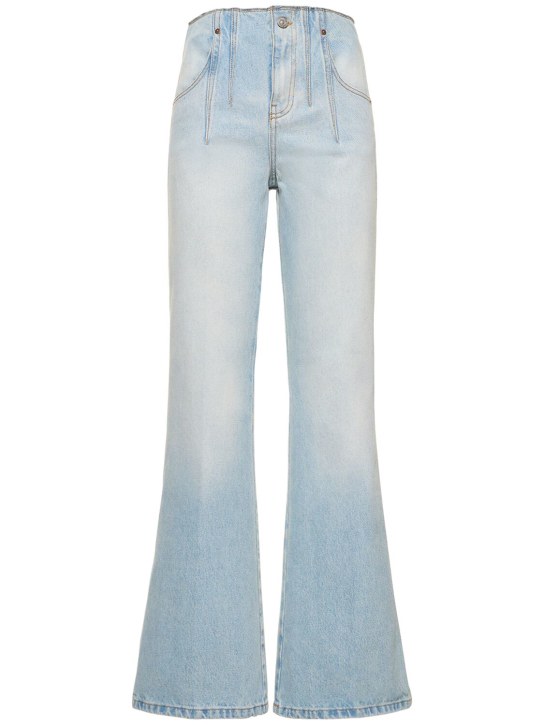 Victoria Beckham: High rise flared cotton jeans - Blue - women_0 | Luisa Via Roma