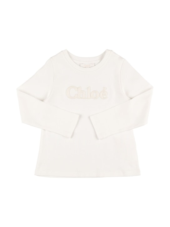 Chloé: T-shirt en jersey de coton biologique à logo - Blanc - kids-girls_0 | Luisa Via Roma