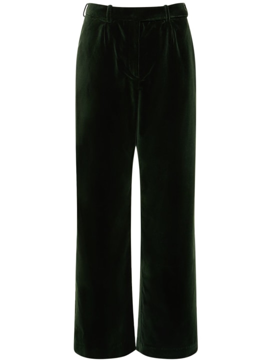 Alexandre Vauthier: Pantalones de terciopelo algodón - Verde Oscuro - women_0 | Luisa Via Roma