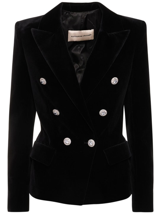 Alexandre Vauthier: Cotton velvet double breasted jacket - Black - women_0 | Luisa Via Roma