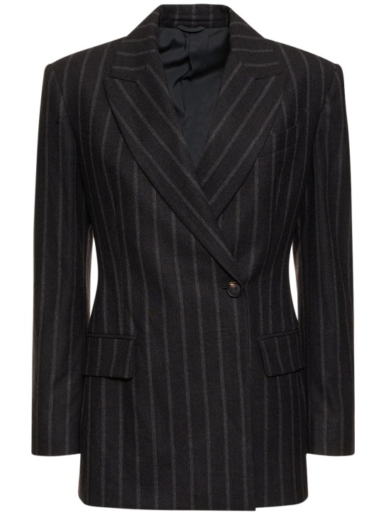 Brunello Cucinelli: Pinstripe wool single breast jacket - Dark Grey - women_0 | Luisa Via Roma