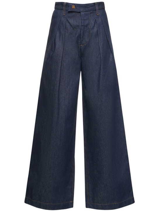Amiri: High waist raw denim wide leg jeans - Blue - women_0 | Luisa Via Roma