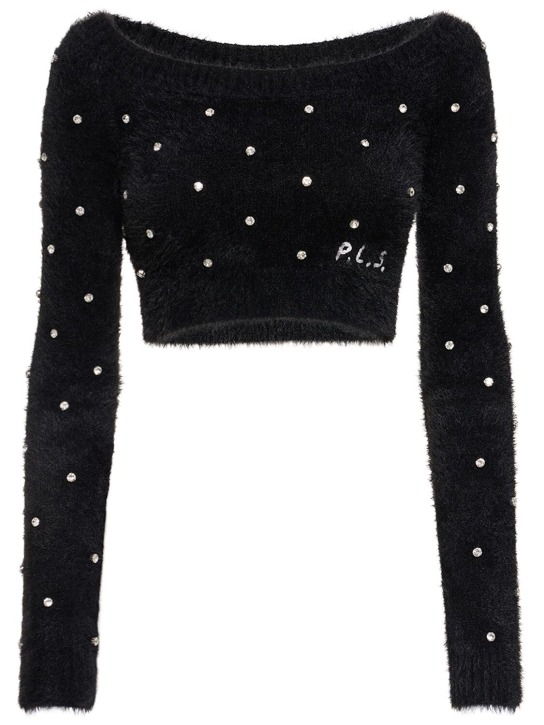 Philosophy Di Lorenzo Serafini: Embellished fuzzy cropped sweater - Black - women_0 | Luisa Via Roma