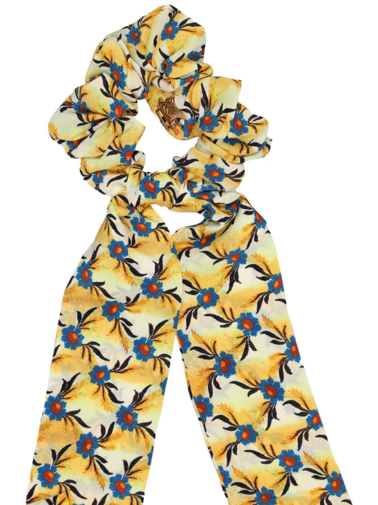 Etro: Scrunchie de seda estampada con lazo - Multi/Yellow - women_1 | Luisa Via Roma