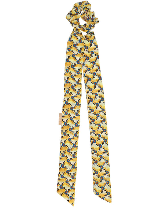Etro: Scrunchie de seda estampada con lazo - Multi/Yellow - women_0 | Luisa Via Roma