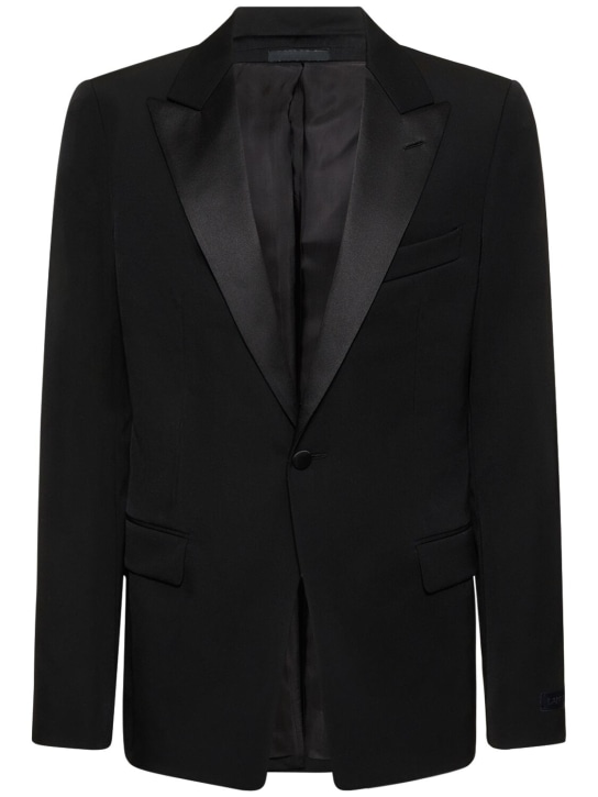 Lanvin: Double breasted wool tuxedo jacket - Black - men_0 | Luisa Via Roma