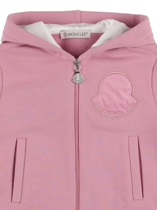 Moncler: Brushed cotton zip hoodie & sweatpants - Medium Pink - kids-girls_1 | Luisa Via Roma