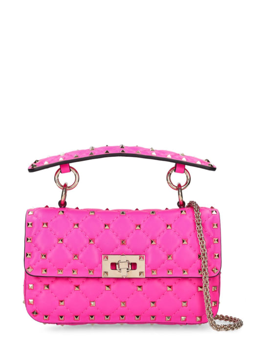 Valentino Garavani: Rockstud Spike nappa top handle bag - Pp Pink - women_0 | Luisa Via Roma