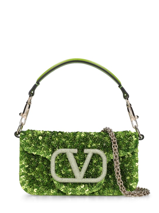 Valentino Garavani: Small Locò sequined silk top handle bag - women_0 | Luisa Via Roma