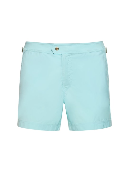 Tom Ford: Shorts mare in popeline con piping - Porcelain Blue - men_0 | Luisa Via Roma