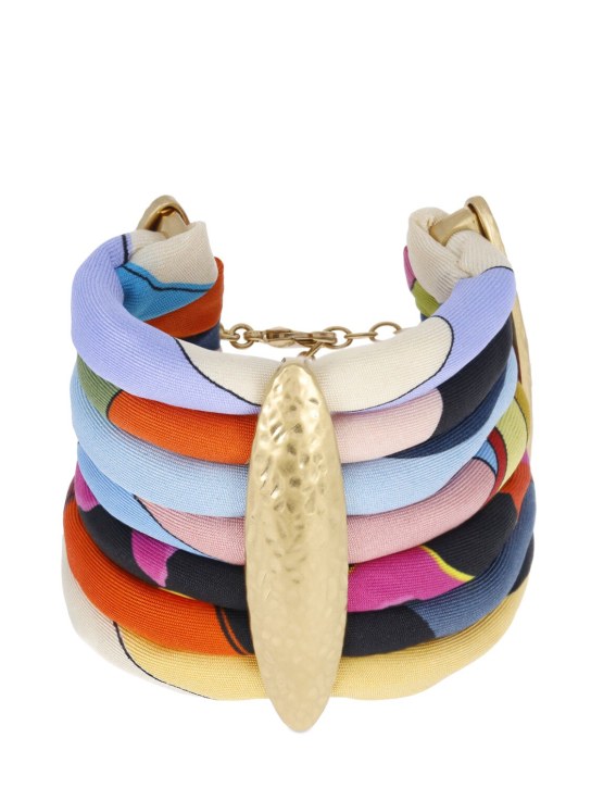 Pucci: Silk twill tubular bracelet - Multi/Gold - women_0 | Luisa Via Roma