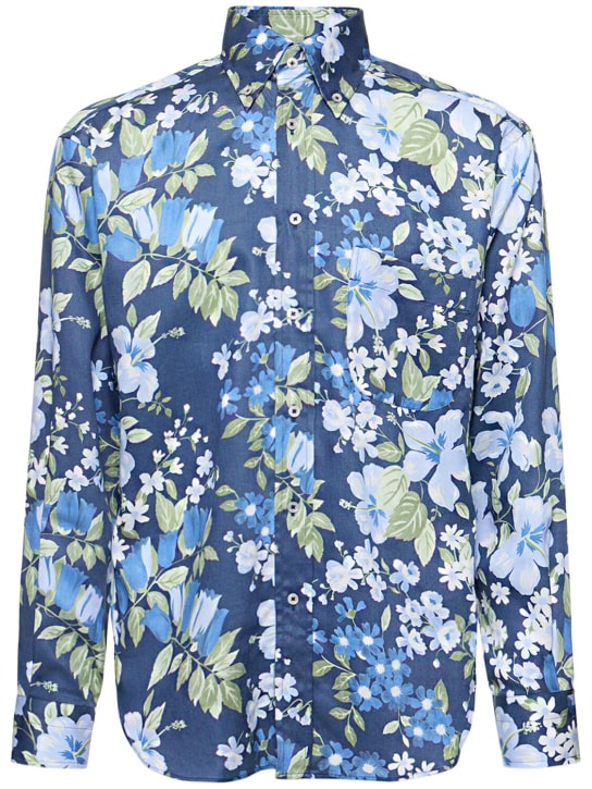 Tom Ford: Floral lyocell fluid fit leisure shirt - Floral Blue - men_0 | Luisa Via Roma