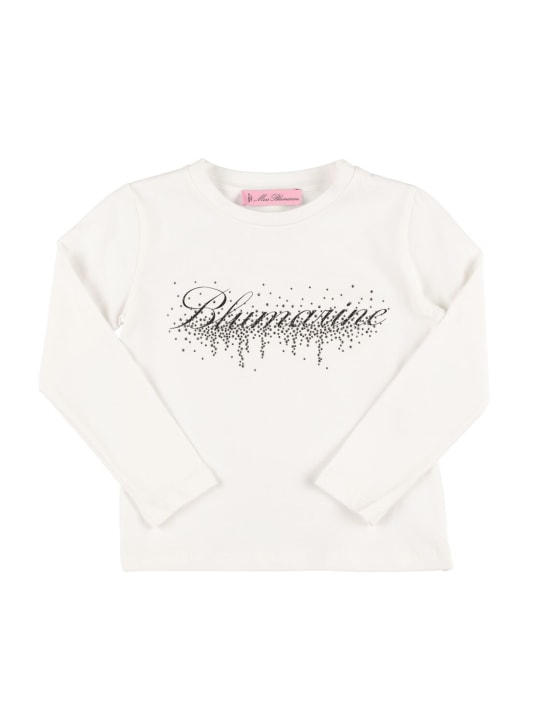 Miss Blumarine: T-shirt en jersey de coton imprimé logo - Blanc - kids-girls_0 | Luisa Via Roma