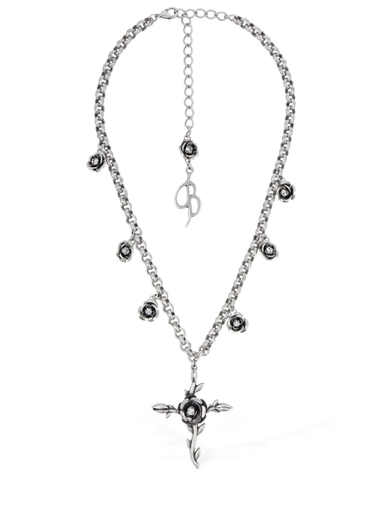 Blumarine: Rose & cross collar necklace - Silver - women_0 | Luisa Via Roma