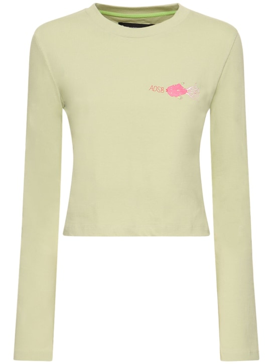Andersson Bell: Crazy fish long sleeves cotton t-shirt - Light Green - women_0 | Luisa Via Roma