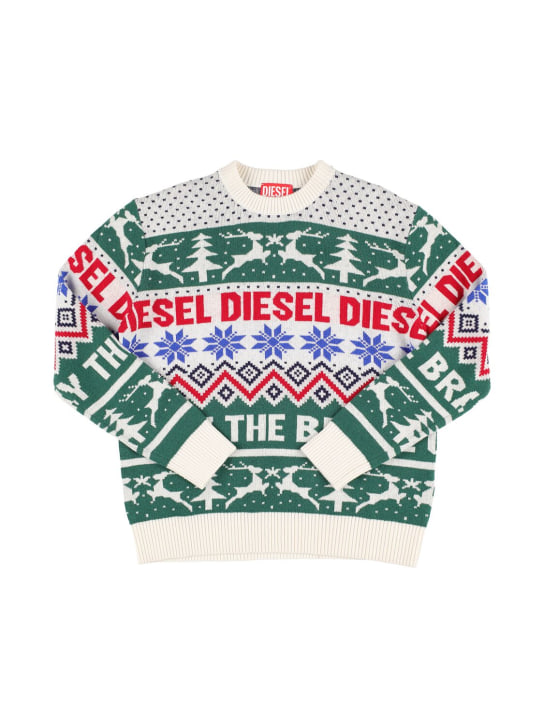 Diesel Kids: Jacquard wool & cotton knit sweater - Multicolor - kids-boys_0 | Luisa Via Roma