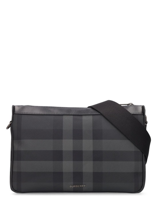 Burberry: Rambler Check e-canvas crossbody bag - Charcoal - men_0 | Luisa Via Roma