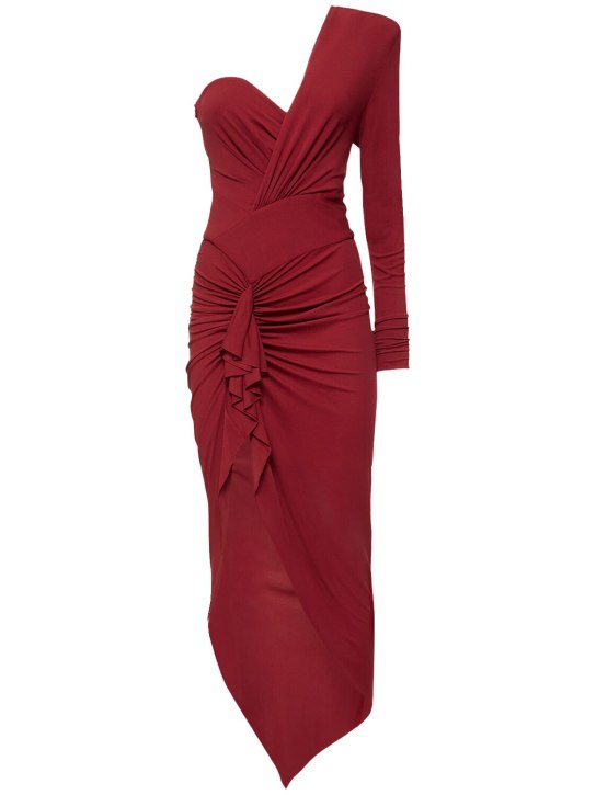 Alexandre Vauthier: One shoulder viscose jersey midi dress - Red - women_0 | Luisa Via Roma