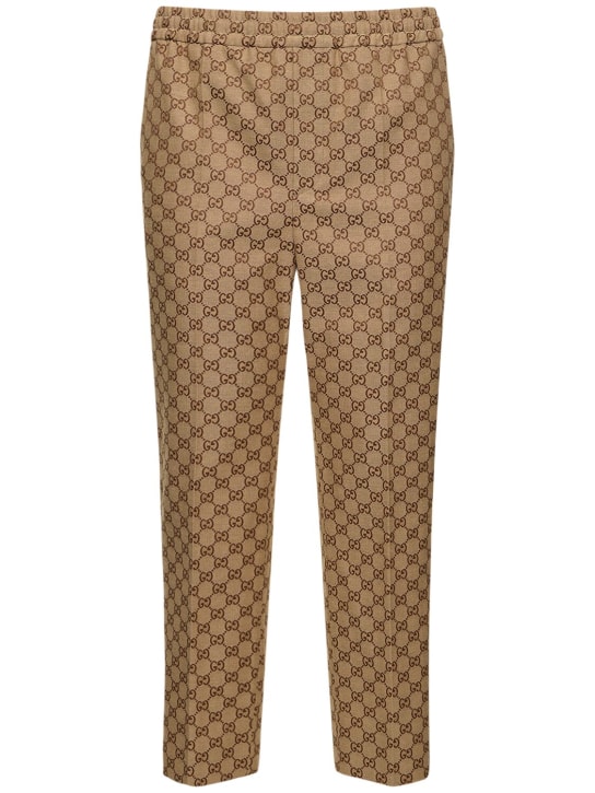 Gucci: GG cotton blend jogging pants - Camel/Ebony - men_0 | Luisa Via Roma