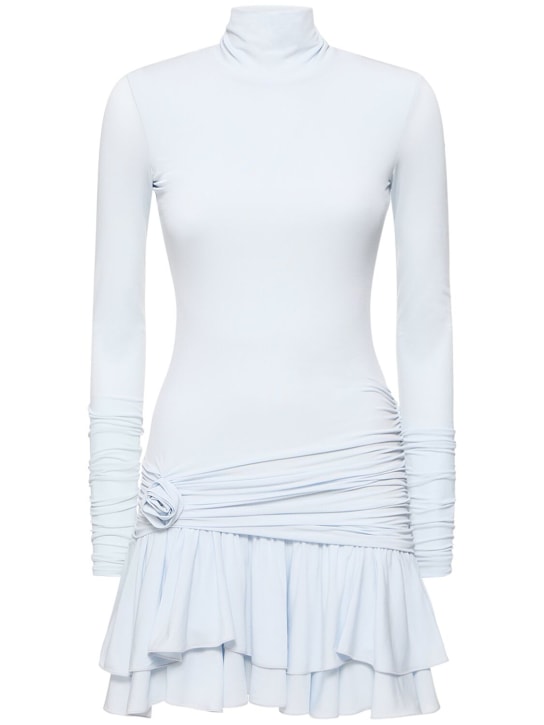 Blumarine: Jersey turtleneck draped mini dress - Azul Claro - women_0 | Luisa Via Roma