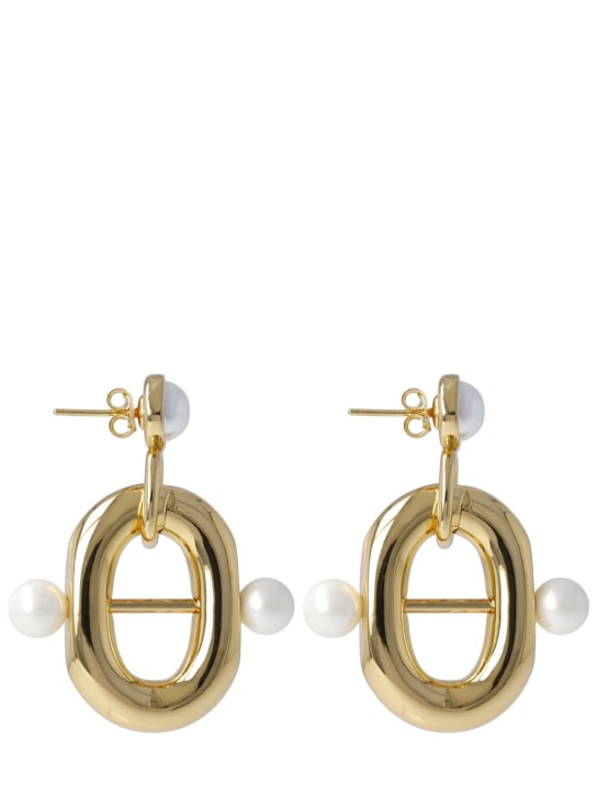 Rabanne: Xl Link double earrings with faux pearls - Gold - women_0 | Luisa Via Roma