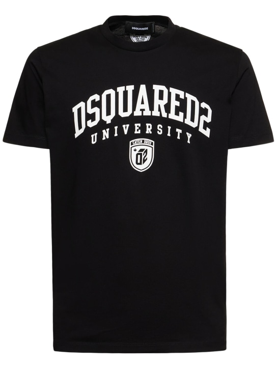 Dsquared2: T-shirt en jersey de coton à logo University - men_0 | Luisa Via Roma