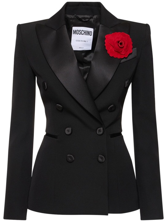 Moschino: Double breasted wool jacket w/ rose - women_0 | Luisa Via Roma