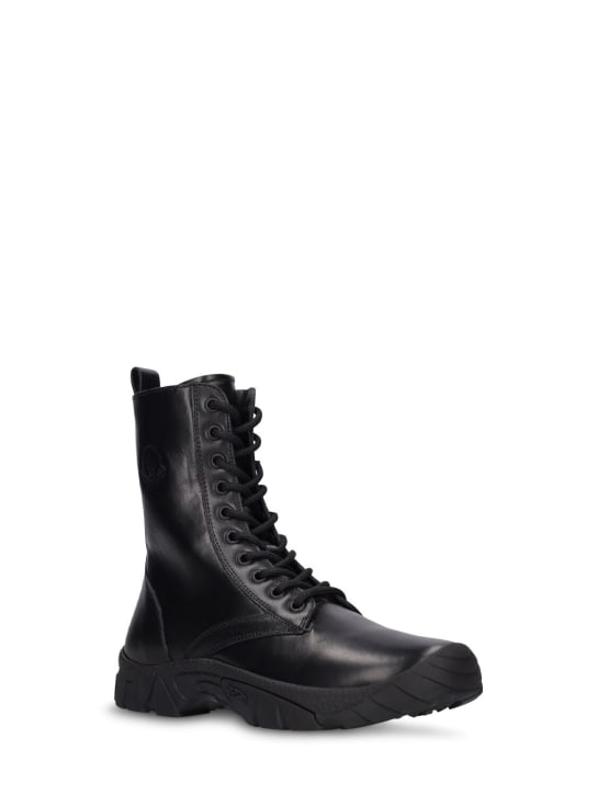 Moncler: Petit Larue Trek leather ankle boots - Black - kids-boys_1 | Luisa Via Roma