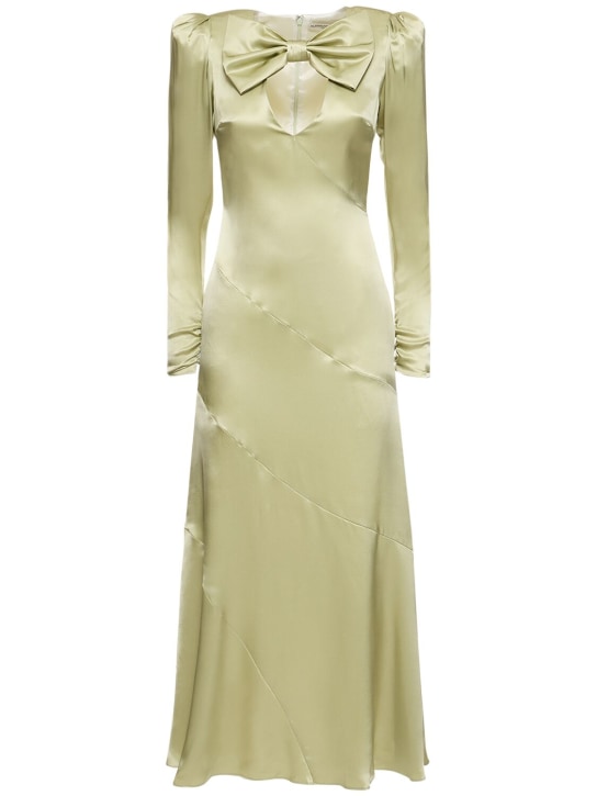Alessandra Rich: Silk satin midi dress w/ bow & cutout - Light Green - women_0 | Luisa Via Roma