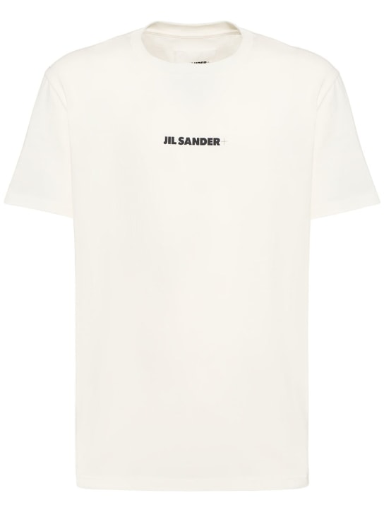 Jil Sander: Logo棉质平纹针织T恤 - 瓷白 - men_0 | Luisa Via Roma