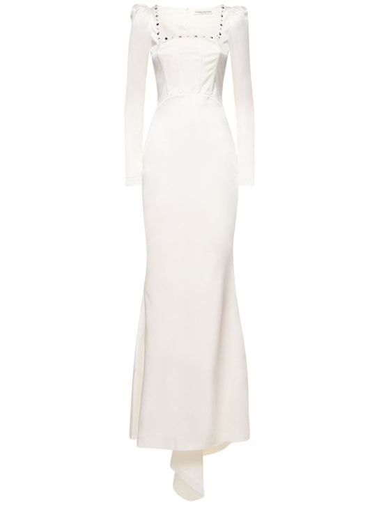 Alessandra Rich: Studded silk satin long evening dress - White - women_0 | Luisa Via Roma