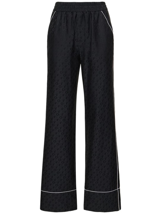 Off-White: Silk blend jacquard pajama pants - Black - women_0 | Luisa Via Roma