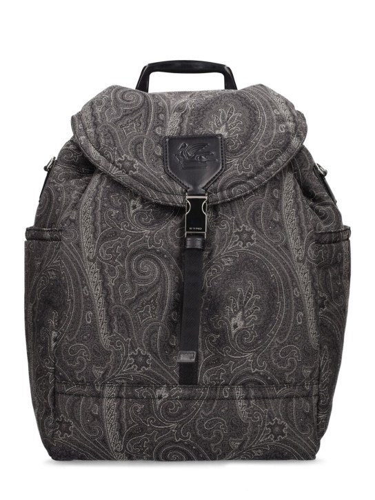 Etro: Paisley coated fabric backpack - Black - men_0 | Luisa Via Roma