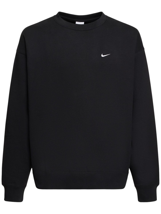Nike: Sweat-shirt en coton à col ras-du-cou Solo Swoosh - Noir/Blanc - men_0 | Luisa Via Roma